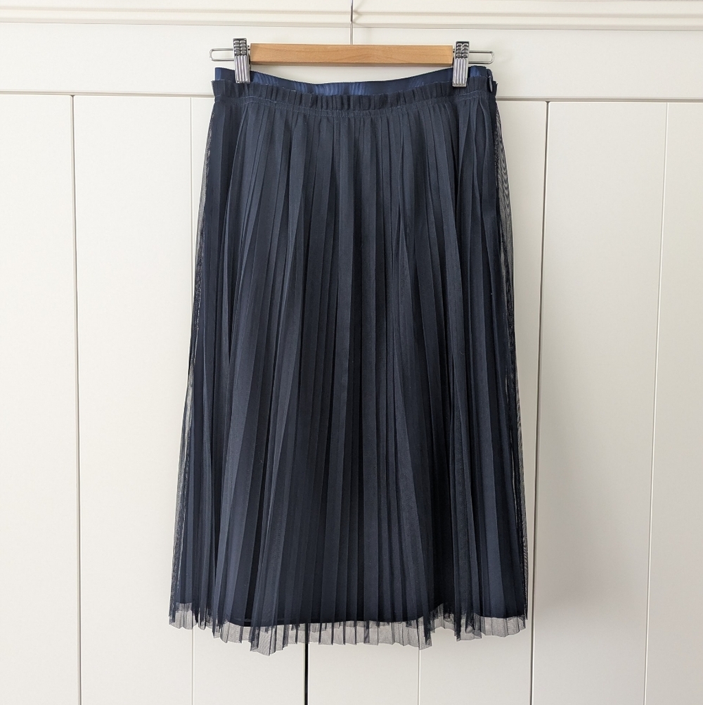 Banana Republic Pleated Tulle Midi Skirt, Navy Blue, Size 0